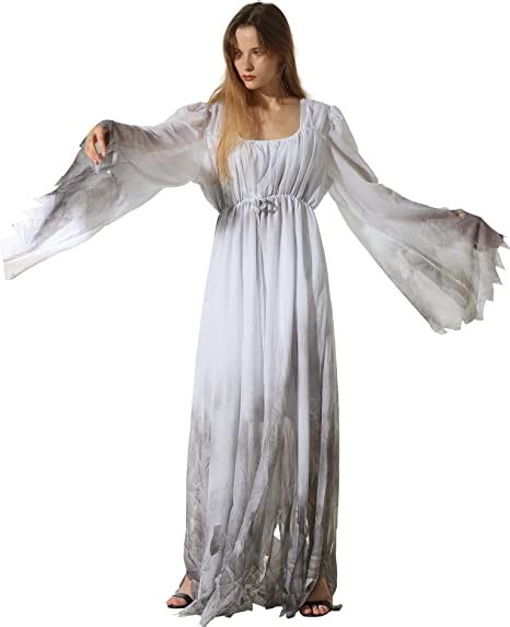 Urvip Womens Scary White Ghost Bride Dress Up Halloween Costume Outfit