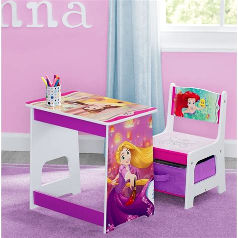 Toy keeper in the middle stores art supplies or small toys; Delta Children Disney Princess Kids 2 Piece Activity Table ...
