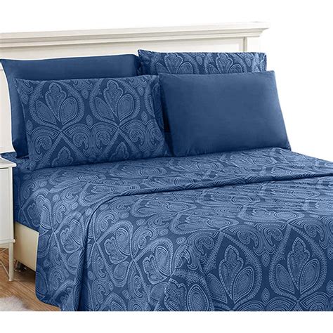 6 Piece Paisley Sheet Set Luxury Bed Sheets Queen Navy Blue Bed