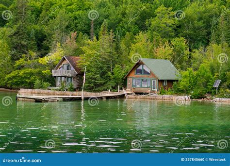 Cozy Cabins in the Woods of Upper Peninsula of Michigan Stock Photo