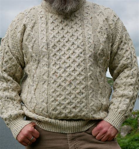 Traditional Aran Sweater 100 Pure New Wool Cream With Multicolour
