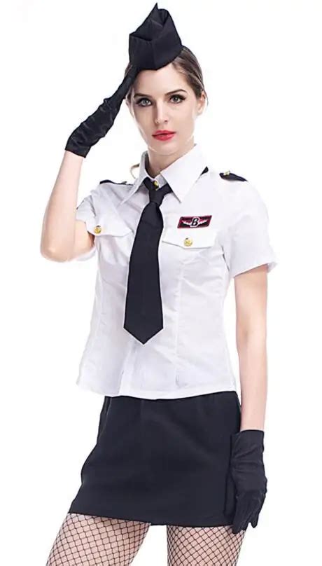 Adult Women Halloween Masquerade White Navy Uniform Cosplay Suit Navy