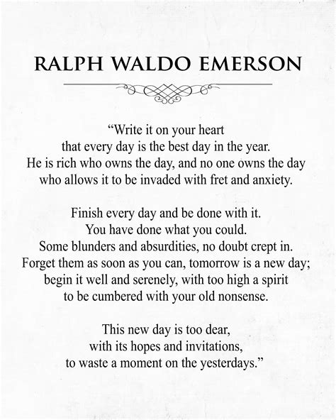 Ralph Waldo Emerson Quote Art Print Every Day Is The Best Etsy