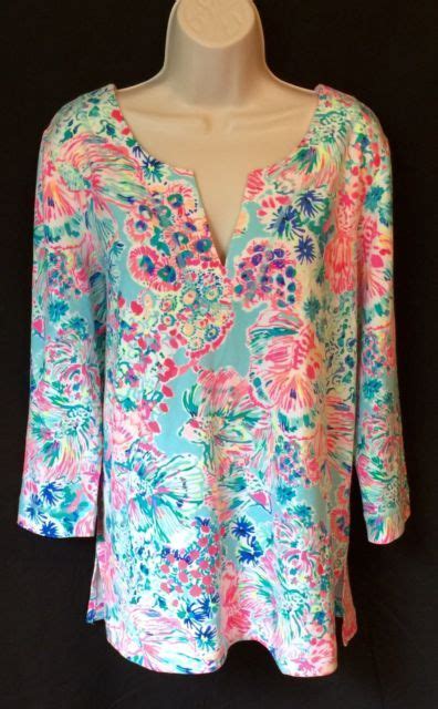 Lilly Pulitzer Xl Justina Tunic Top Gypsea Serene Blue Upf 50 French