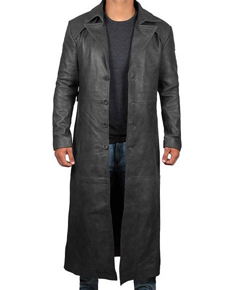 Batman Real Leather Long Black Trench Coat Mens