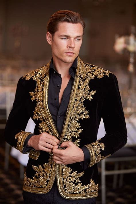 Gold Beaded Black Velvet Jacket Mens Fashion Suits Suit Fashion