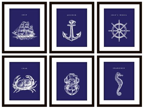 6 Nautical Navy Blue Art Prints Any Color By Printsofbeauty