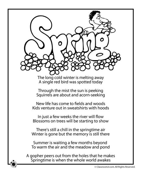 Spring Kids Poem And Coloring Page Woo Jr Kids Activities