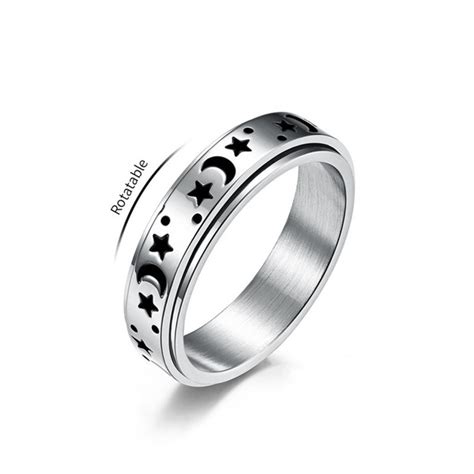 Calming Ring Stainless Steel Anti Anxiety Spinner Jewellery Moon