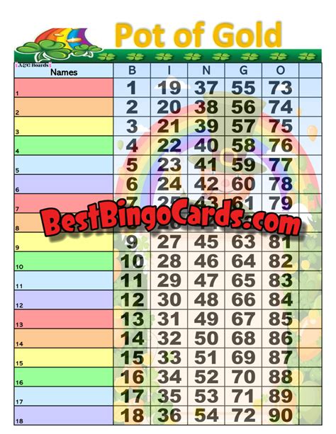 Bingo Boards 1 18 Lines Pot Of Gold Straight Mixed 90 Ball