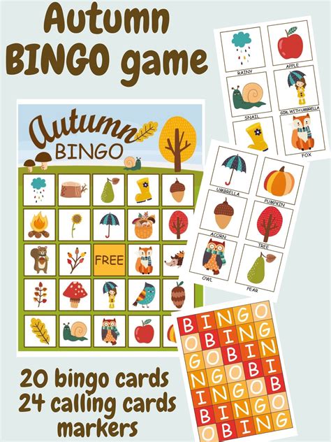 20 Autumn Bingo Cards Fall Bingo Game Printable Bingo For Etsy Canada