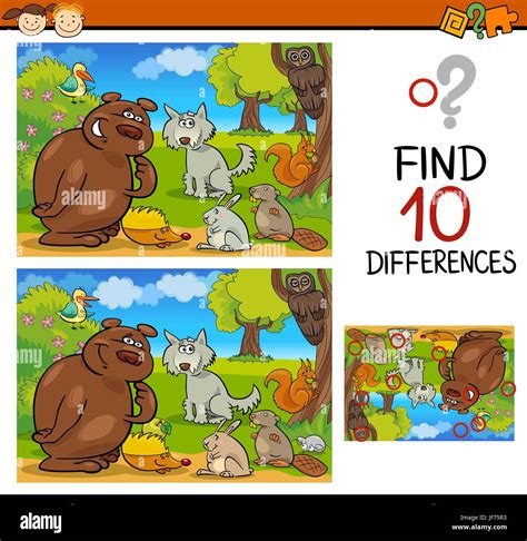Education Animals Illustration Puzzle Find Cartoon Differences
