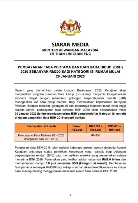 Attention fellow broke, underpaid malaysians, weâ€™ve got some good news for you… the appeal for program bantuan sara hidup (bsh) 2019 opens today! Tarikh Pembayaran BSH Fasa Pertama Bantuan Sara Hidup 2020 ...