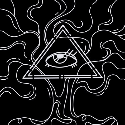 all seeing eye vector illuminati symbol in triangle with tree on black background tattoo or