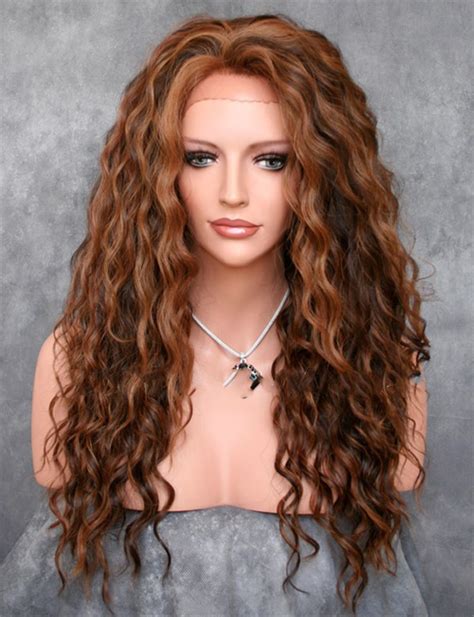 Keewig Fashion Synthetic Lace Front Wig Long Curly Mix 3 Tone Brown Blonde Auburn Abau 4 27 30