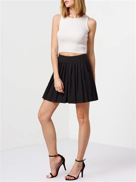 Black Pleated Mini Skirt Sheinsheinside