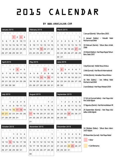 Kalender 2015 Dan Hari Libur Anakjajancom