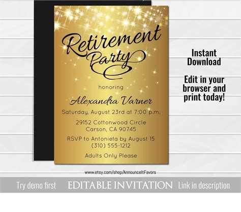 Gold Black Stripes Retirement Invitation Retirement Retirement Party