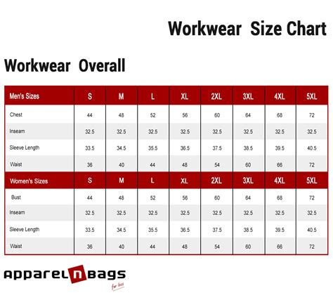 Coverall Overall Size Chart