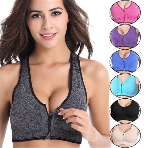 Color Women Push Up Zipper Sports Bra Padded Wirefree Shockproof Gym Fitness Athletic Running
