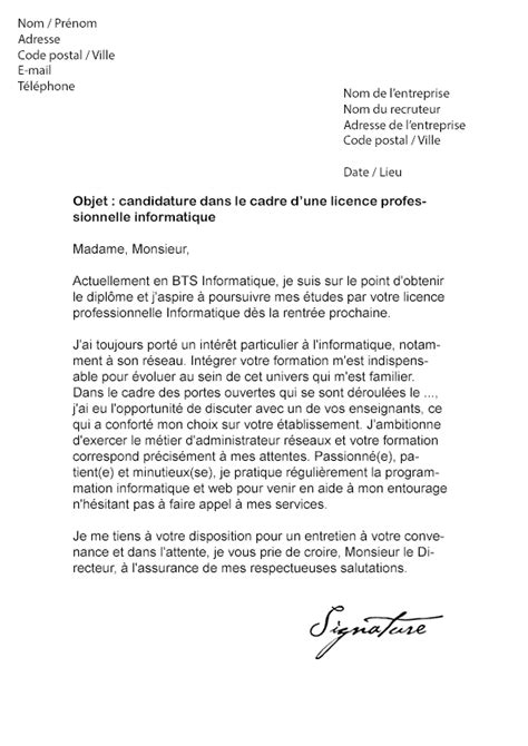 Lettre De Motivation Licence Pro Informatique Modèle De Lettre