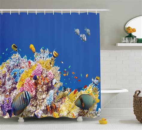 One fish two fish bathroom, dresser and activities. Ocean Decor Shower Curtain Set, Colorful Underwater World ...