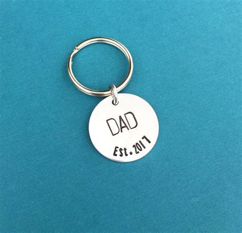 Dad Hand Stamped Keychain Fathers Day T Dad T Est Etsy
