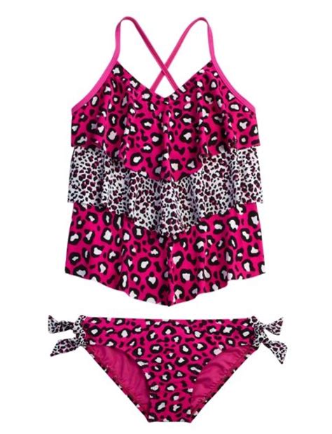 Cheetah Ruffle Tankini Swimsuit Shop Justice Girls Sports Clothes