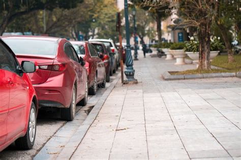 Cars Parked On The Urban Street Side Stock Image Image Of Focus