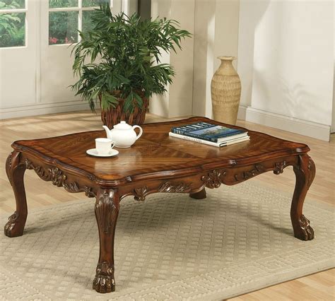 Traditional Carved Wood Occasional Coffee Table In Cherry Finish New