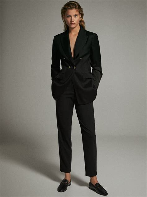 Massimo Dutti Women Double Breasted Blazer Black In Minimalistischer Modestil