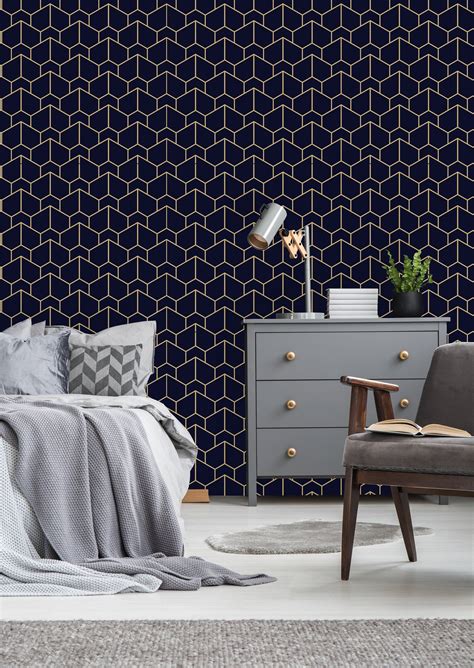 Blue Black And Gold Texture Removable Wallpaper Peel And Stick Etsy
