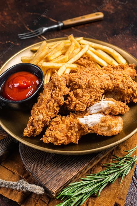 Premium Photo Fried Breaded Chicken Tender Strips With French Fries