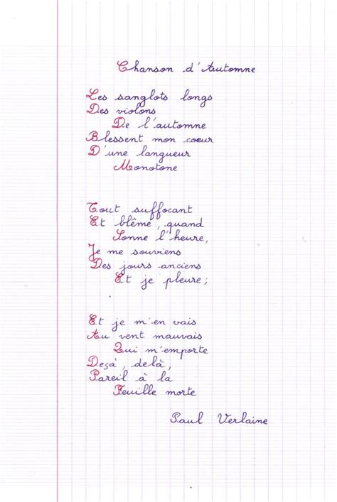 Poème De Verlaine Chanson Dautomne Les Sanglots Longs Des Violons