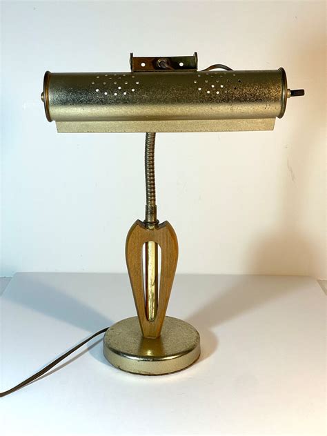 Vintage Mid Century Modern Gooseneck Desk Table Lamp W Teak Etsy