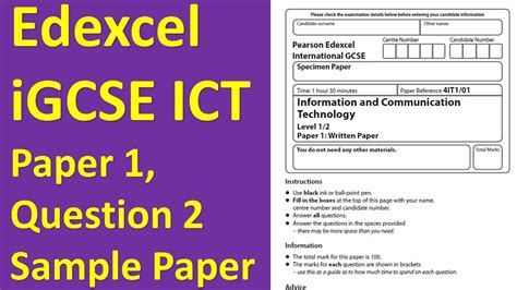 Edexcel Igcse Ict Paper 1 Question 2 Sample Paper Youtube