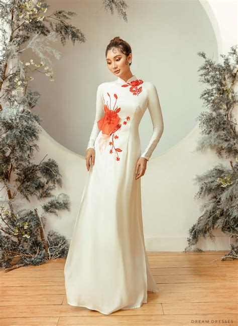 White Bridal Ao Dai Embellished Vietnamese Traditional Bridal Dress Dream Dresses By Pmn