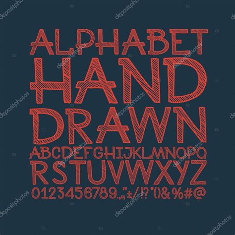 Chalk Sketched Striped Alphabet Abc Vector Font Type Letters Numbers