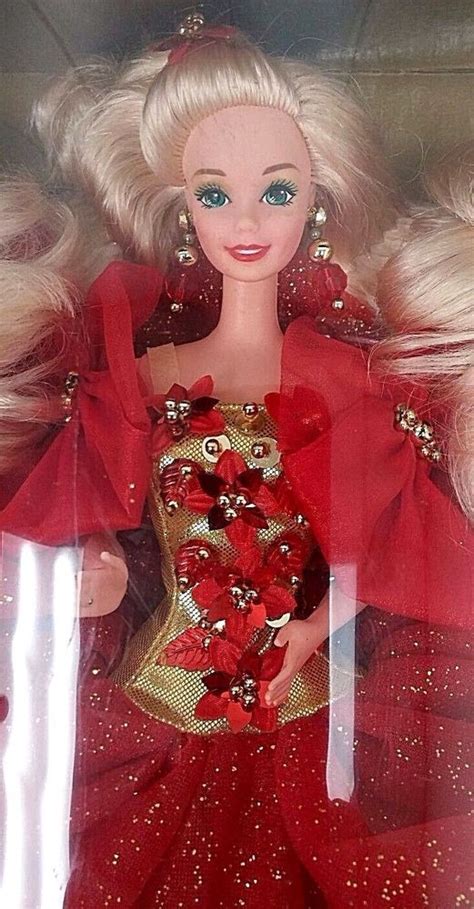 Happy Holidays Barbie Doll Nrfb 1993 Mattel Special Edition 10824 Red Gold Gown Mattel