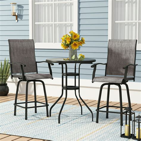 Erkang Outdoor Bar Chair Set Of 2 Metal Swivel Patio Chair For Garden