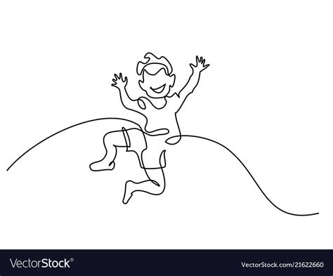 Continuous One Line Drawing Happy Boy Jumping Vector Image