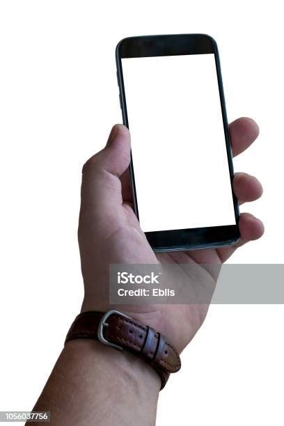 Tangan Manusia Memegang Smartphone Terisolasi Pada Putih Mock Up Dengan