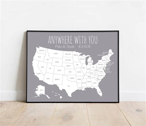 United States Travel Map Print Us Map For Places Visited Etsy