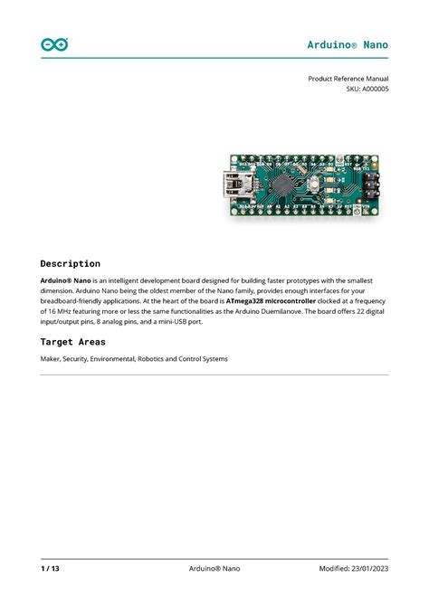 Arduino Nano Datasheet Product Reference Manual Sku A Description Arduino Nano Is An