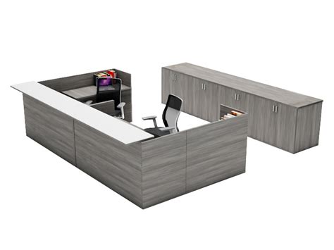 2 Person Reception Desk With Storage Amber