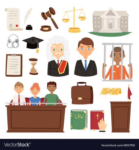 Law Judge Process Legal Court Icon Set Judgement Vector Image