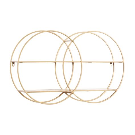 Cosmoliving By Cosmopolitan Gold Round 2 Shelves Metal Floating Shelf