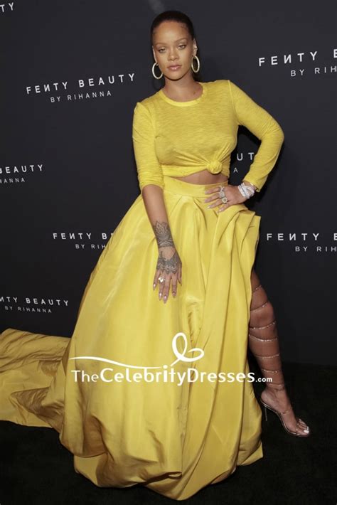 Rihanna Yellow Two Pieces Formal Dress Fenty Beauty Thecelebritydresses