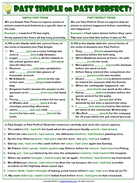Simple Past Or Past Perfect Tense Grammar Exercises Worksheet Pdf Pdf