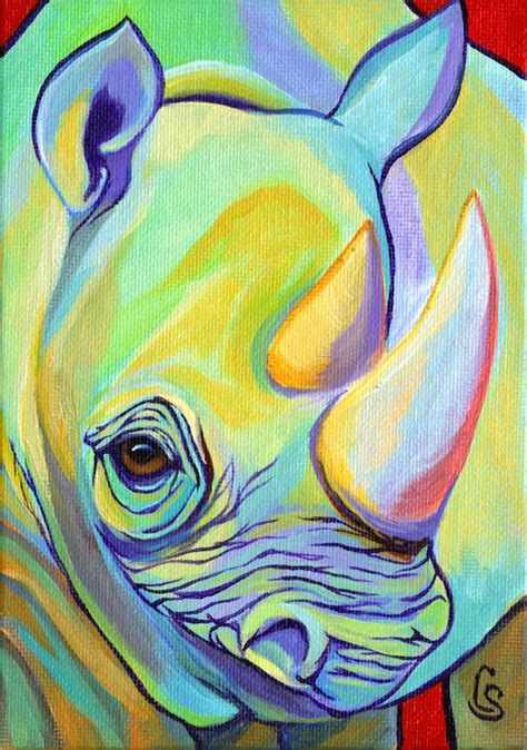 Green Rhino 5 X 7 Original Painting By Corina St Martin 4500